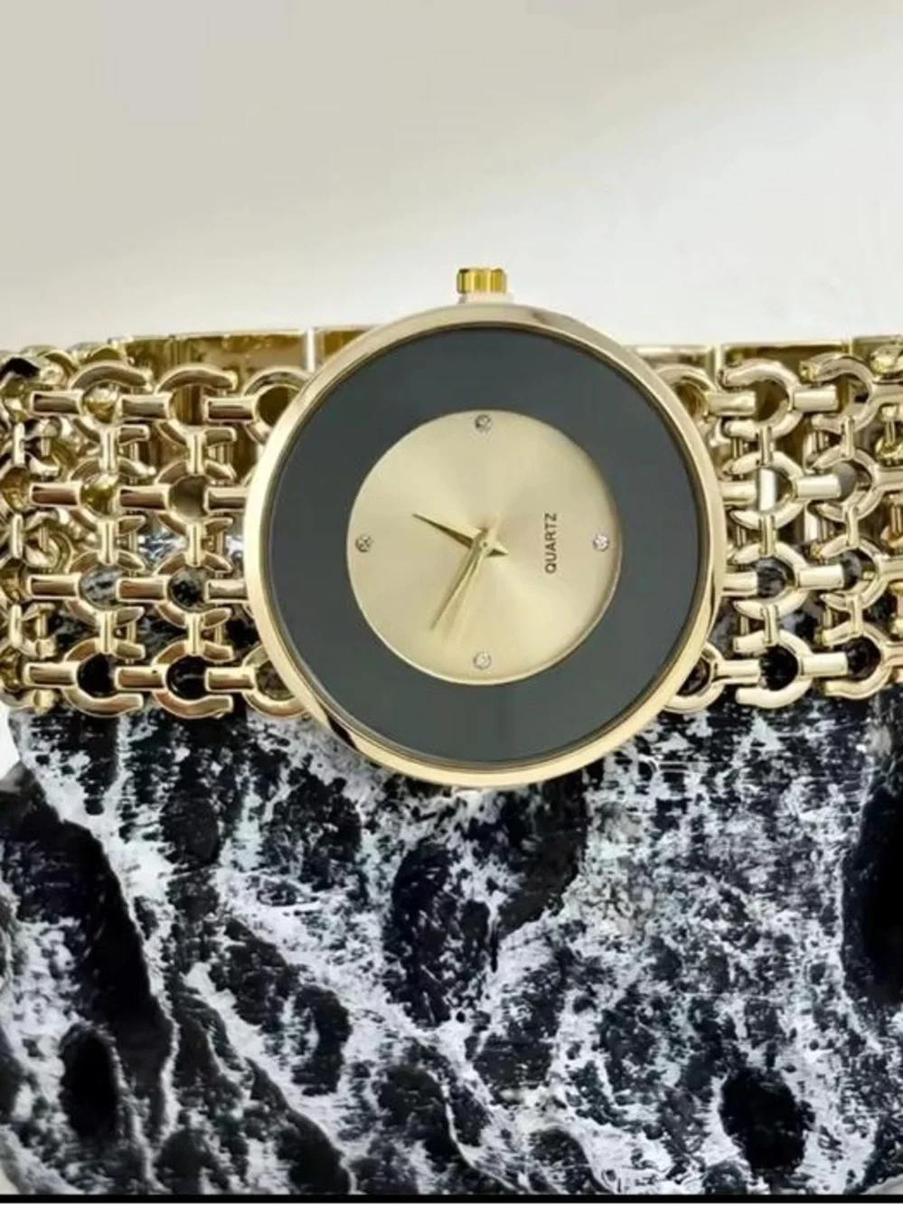 Anthropologie Gold and Black Linked Bracelet Watch